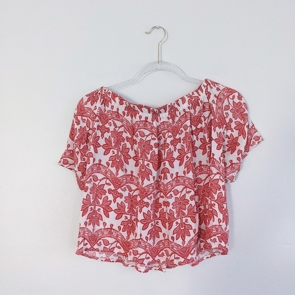 Otis & Maclain Red And White Off The Shoulder Crop Top Size Xs View 3